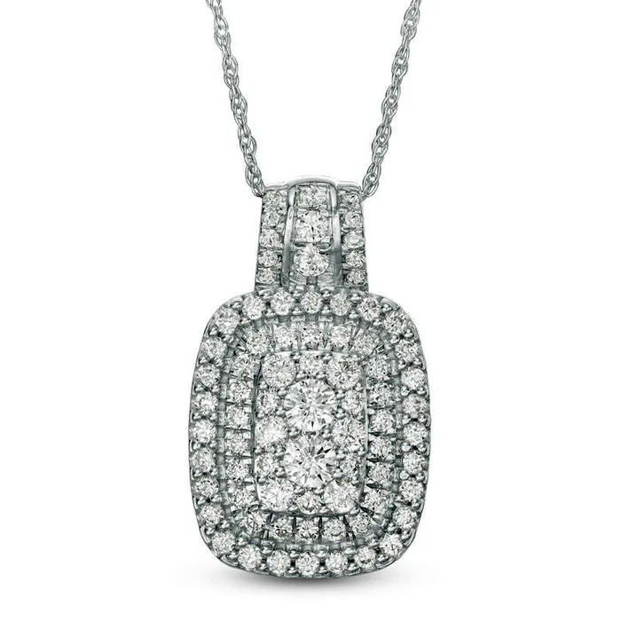 Necklaces 075 CT TW Natural Diamond Triple Cushion Frame Pendant in 10K White Gold Goldia Necklaces 075 CT TW Natural Diamond Triple Cushion Frame Pendant in 10K White Gold Goldia