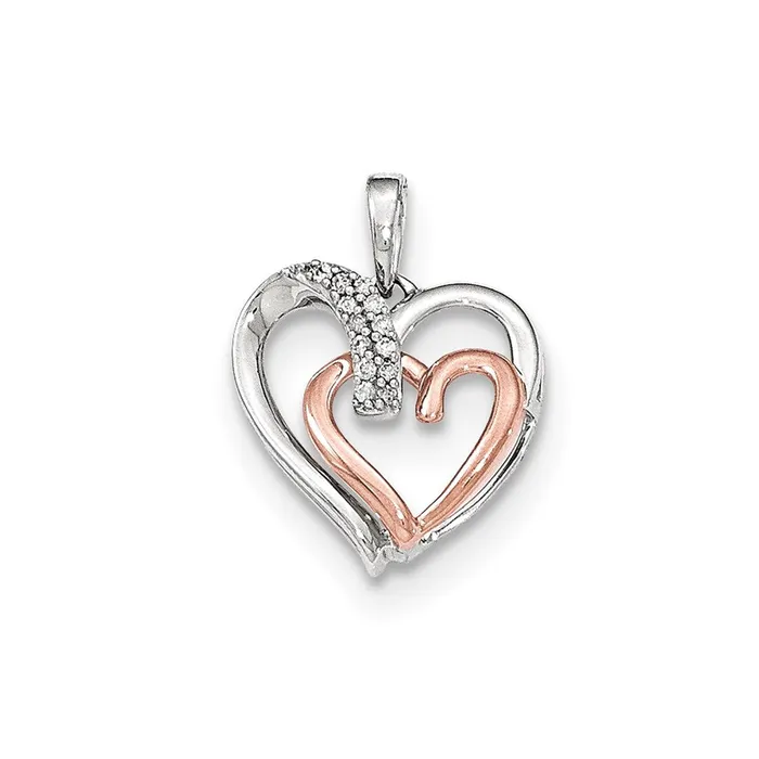 Necklaces 14k White and Rose Gold Real Diamond Double Heart Pendant Goldia Necklaces 14k White and Rose Gold Real Diamond Double Heart Pendant Goldia