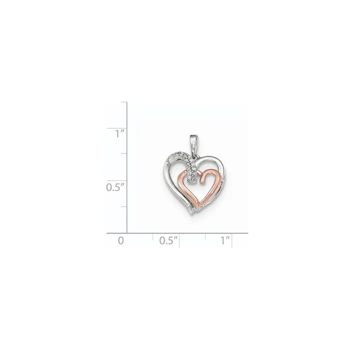 Necklaces 14k White and Rose Gold Real Diamond Double Heart Pendant Goldia