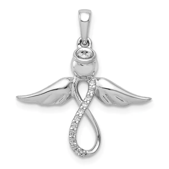 Necklaces 14k White Gold Real Diamond Infinity Angel Pendant Goldia