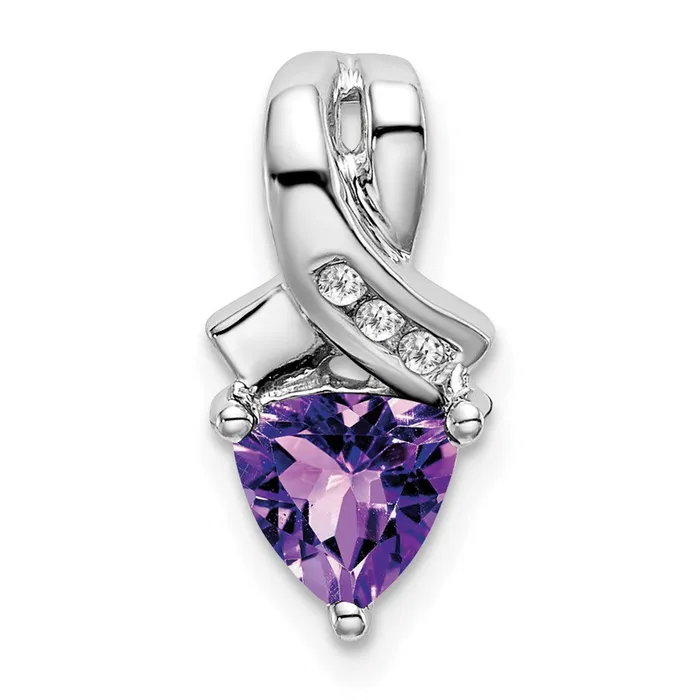 Necklaces 14k White Gold Trillion Amethyst and Real Diamond Pendant Goldia