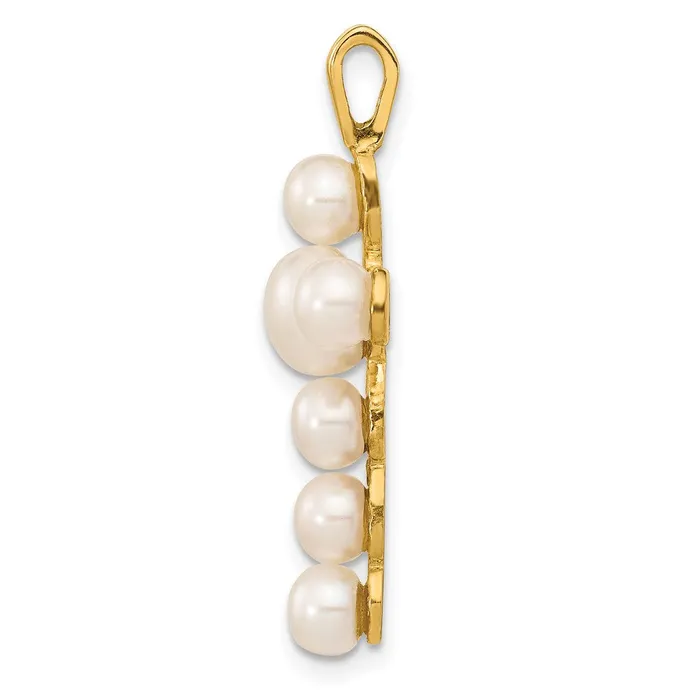 Necklaces 14k Yellow Gold 46mm White Button Freshwater Cultured Pearl Cross Pendant Goldia