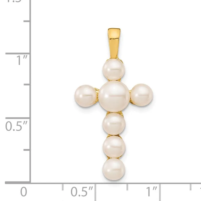 Necklaces 14k Yellow Gold 46mm White Button Freshwater Cultured Pearl Cross Pendant Goldia