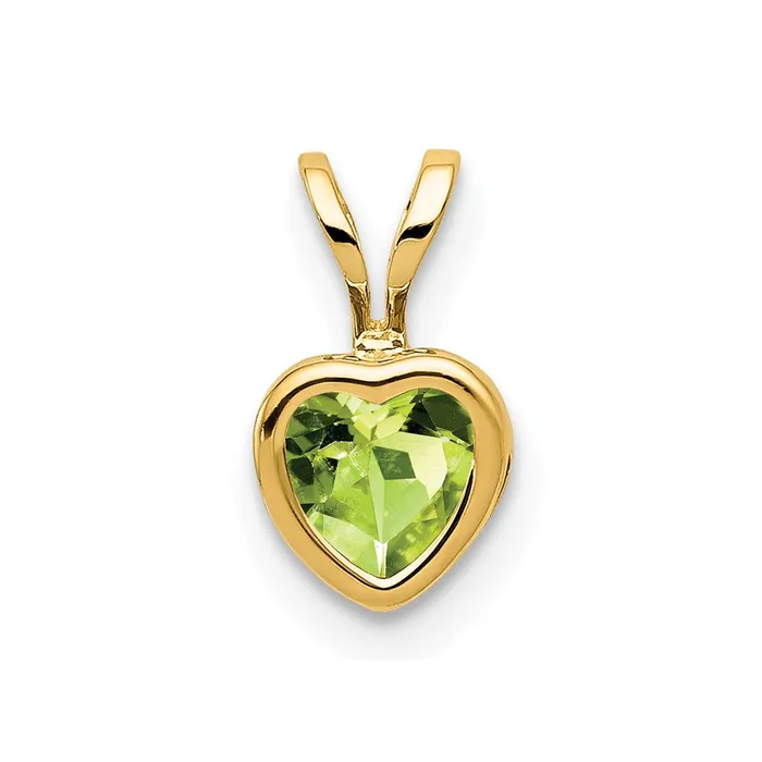 Necklaces 14K Yellow Gold 5mm Heart Peridot Bezel Pendant Goldia