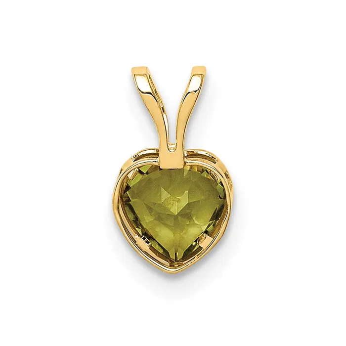 Necklaces 14K Yellow Gold 5mm Heart Peridot Bezel Pendant Goldia