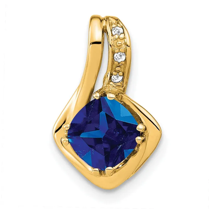 Necklaces 14K Yellow Gold Created Sapphire and Real Diamond Pendant Goldia
