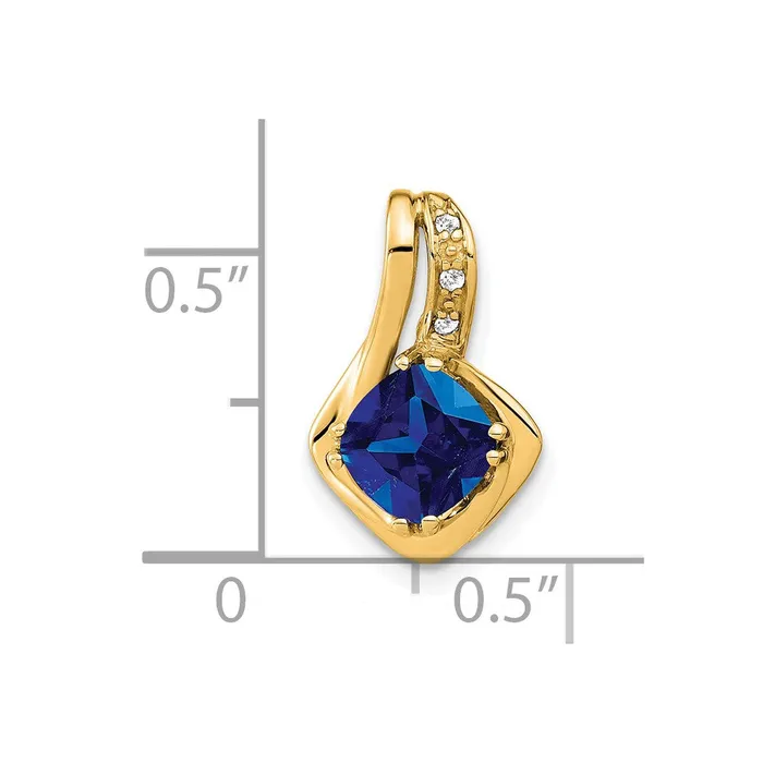 Necklaces 14K Yellow Gold Created Sapphire and Real Diamond Pendant Goldia
