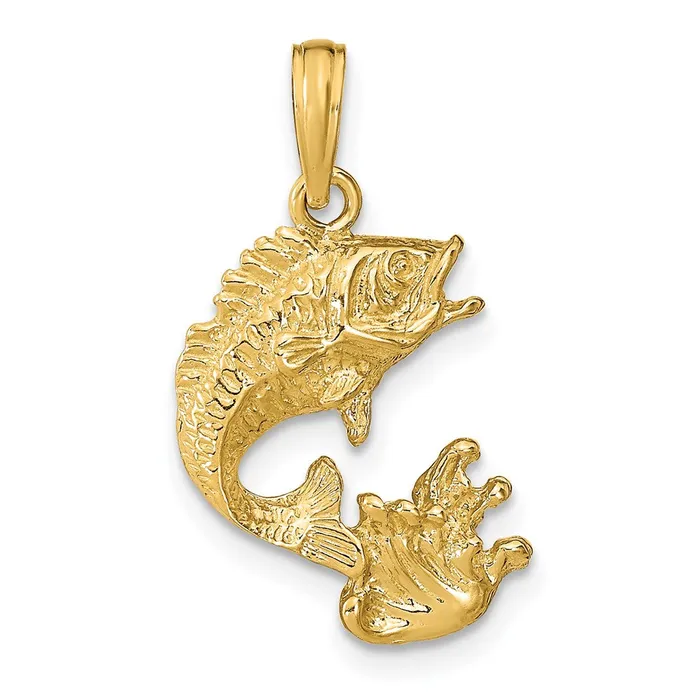 Necklaces 14k Yellow Gold Polished Bass Fish Pendant Goldia