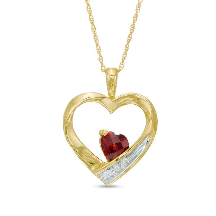 Necklaces 50mm HeartShaped Garnet and Natural Diamond Accent Heart Pendant in 10K Yellow Gold Goldia Necklaces 50mm HeartShaped Garnet and Natural Diamond Accent Heart Pendant in 10K Yellow Gold Goldia