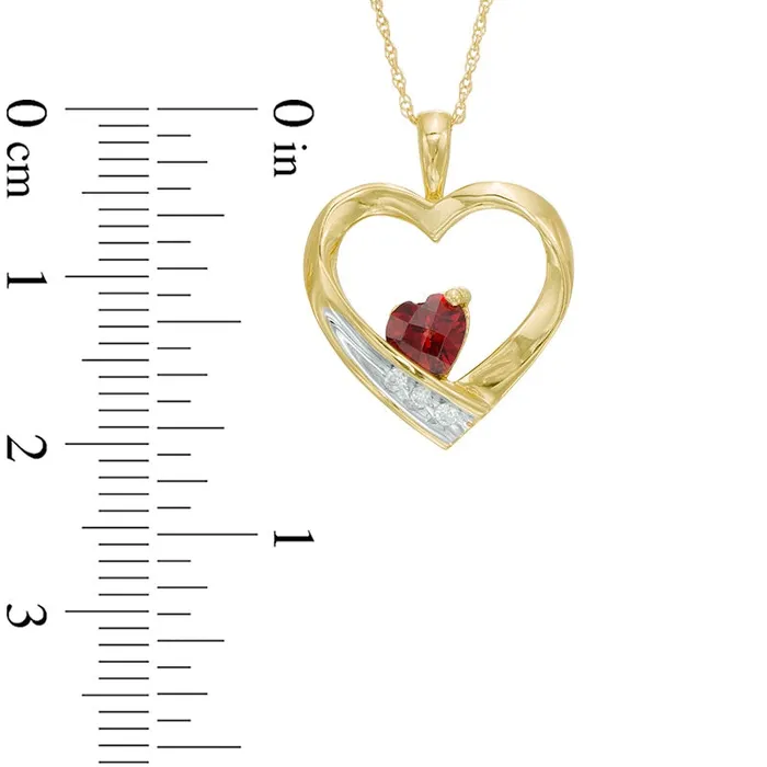Necklaces 50mm HeartShaped Garnet and Natural Diamond Accent Heart Pendant in 10K Yellow Gold Goldia Necklaces 50mm HeartShaped Garnet and Natural Diamond Accent Heart Pendant in 10K Yellow Gold Goldia