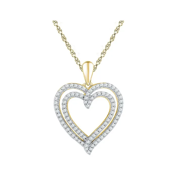 Necklaces gndatlanta 10k Yellow Gold Round Diamond Double Frame Heart Pendant 12 Cttw Necklaces gndatlanta 10k Yellow Gold Round Diamond Double Frame Heart Pendant 12 Cttw