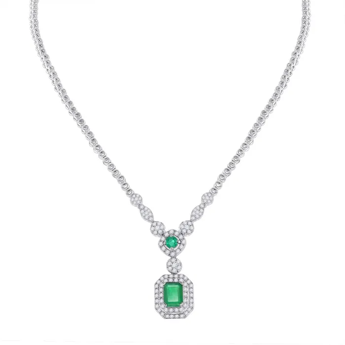 Necklaces gndatlanta 14k White Gold EmeraldShape Emerald Cocktail Necklace 278 Ctw Necklaces gndatlanta 14k White Gold EmeraldShape Emerald Cocktail Necklace 278 Ctw