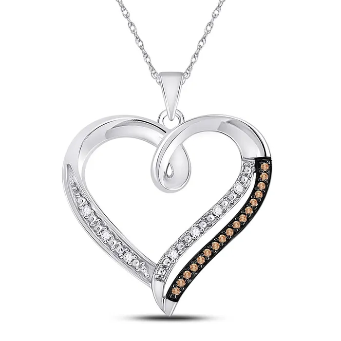 Necklaces gndatlanta 14k White Gold Round Brown Diamond Heart Pendant 16 Cttw Necklaces gndatlanta 14k White Gold Round Brown Diamond Heart Pendant 16 Cttw