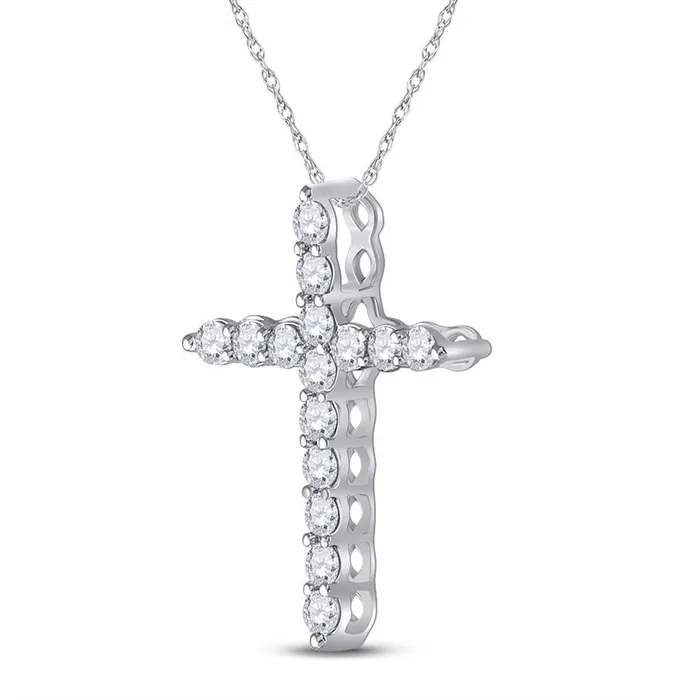 Necklaces gndatlanta 14k White Gold Round Diamond Cross Pendant 12 Cttw