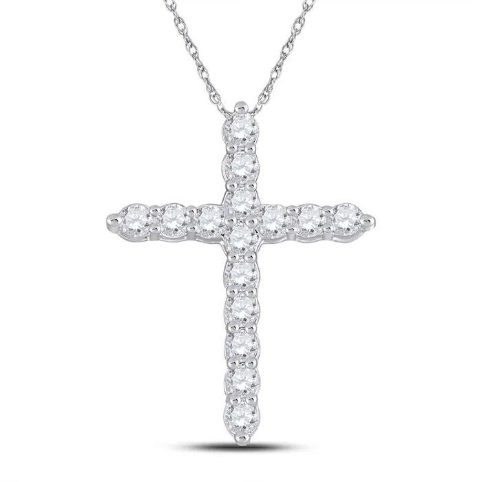 Necklaces gndatlanta 14k White Gold Round Diamond Cross Pendant 12 Cttw