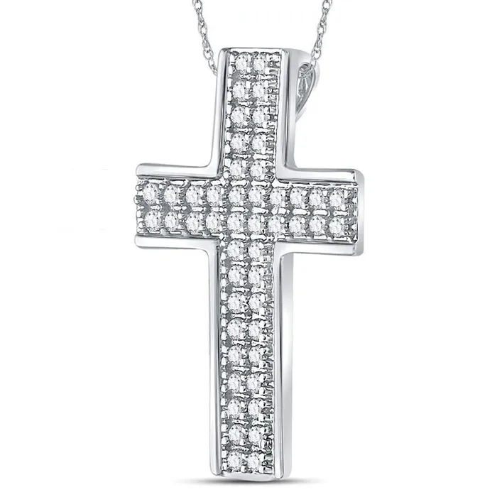 Necklaces gndatlanta 14k White Gold Round Diamond Cross Pendant 12 Cttw