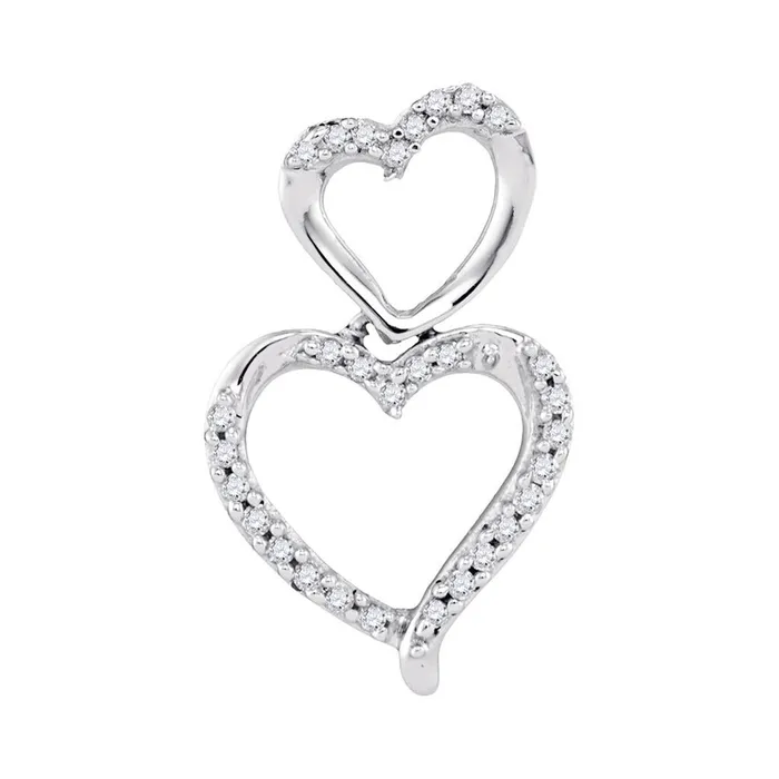 Necklaces gndatlanta 14k White Gold Round Diamond Double Stacked Heart Pendant 16 Cttw Necklaces gndatlanta 14k White Gold Round Diamond Double Stacked Heart Pendant 16 Cttw