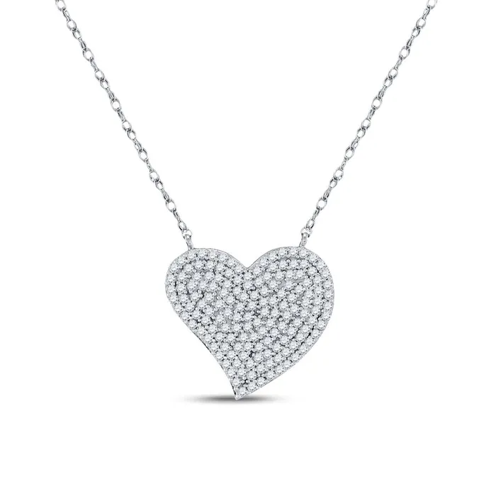 Necklaces gndatlanta 14k White Gold Round Diamond Heart Necklace 13 Cttw Necklaces gndatlanta 14k White Gold Round Diamond Heart Necklace 13 Cttw