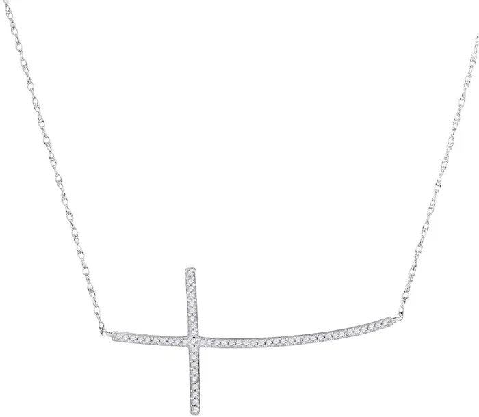 Necklaces gndatlanta 14k White Gold Round Diamond Horizontal Cross Necklace 16 Cttw Necklaces gndatlanta 14k White Gold Round Diamond Horizontal Cross Necklace 16 Cttw