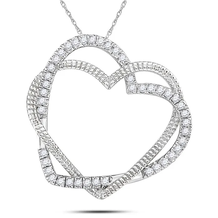 Necklaces gndatlanta 14kt White Gold Round Diamond Double Intertwined Heart Pendant 18 Cttw Necklaces gndatlanta 14kt White Gold Round Diamond Double Intertwined Heart Pendant 18 Cttw