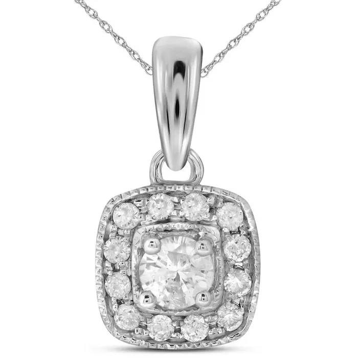 Necklaces gndatlanta 14kt White Gold Round Diamond Solitaire Square Halo Pendant 14 Cttw Necklaces gndatlanta 14kt White Gold Round Diamond Solitaire Square Halo Pendant 14 Cttw