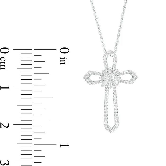 Necklaces Goldia 02 CT TW Baguette and Round Natural Diamond Star Cross Pendant in 10K White Gold Necklaces Goldia 02 CT TW Baguette and Round Natural Diamond Star Cross Pendant in 10K White Gold