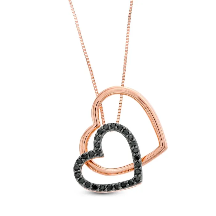 Necklaces Goldia 02 CT TW Enhanced Black Natural Diamond Tilted Heart Outline Pendant in 10K Rose Gold Necklaces Goldia 02 CT TW Enhanced Black Natural Diamond Tilted Heart Outline Pendant in 10K Rose Gold