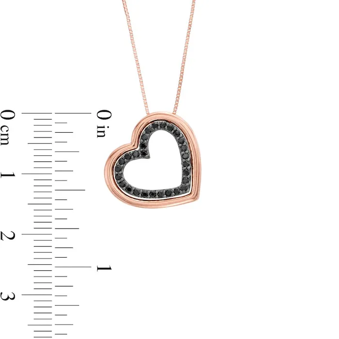 Necklaces Goldia 02 CT TW Enhanced Black Natural Diamond Tilted Heart Outline Pendant in 10K Rose Gold Necklaces Goldia 02 CT TW Enhanced Black Natural Diamond Tilted Heart Outline Pendant in 10K Rose Gold