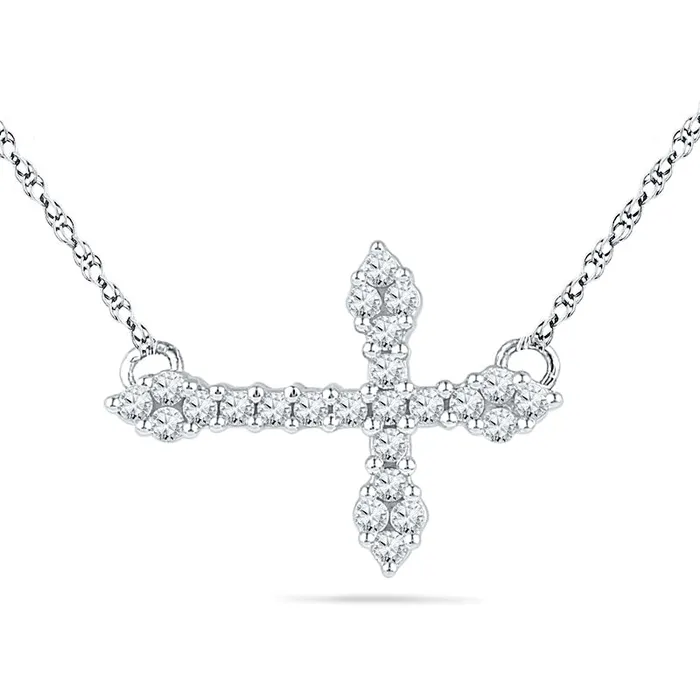 Necklaces Goldia 025 CT TW Natural Diamond Sideways Cross Necklace in Sterling Silver Necklaces Goldia 025 CT TW Natural Diamond Sideways Cross Necklace in Sterling Silver