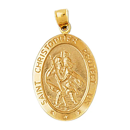 Necklaces Goldia 14K Gold Oval Saint Christopher Protect Us Pendant