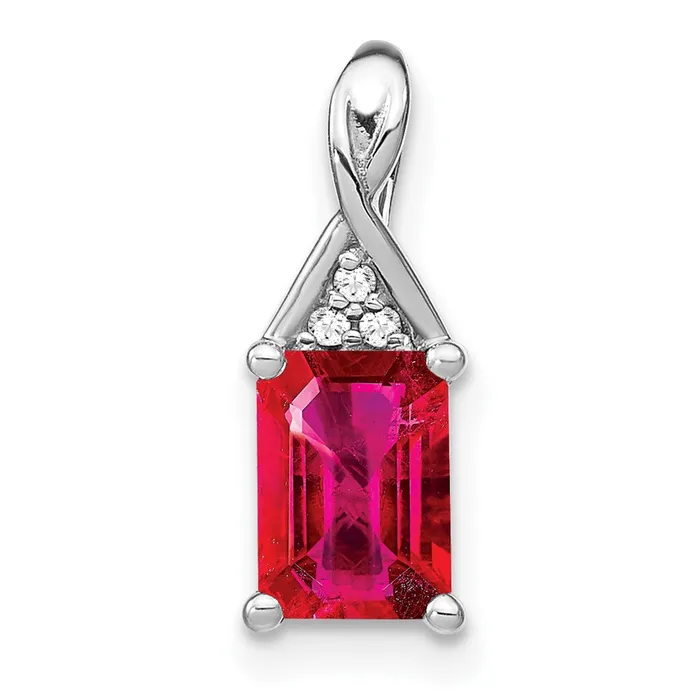 Necklaces Goldia 14k White Gold Emeraldshape Ruby and Real Diamond Pendant