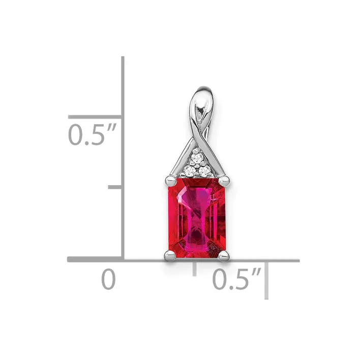 Necklaces Goldia 14k White Gold Emeraldshape Ruby and Real Diamond Pendant