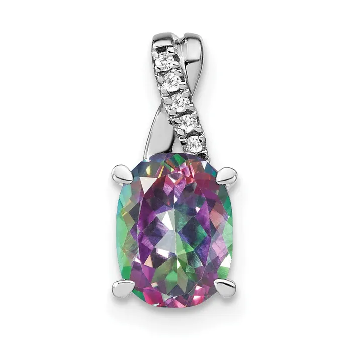 Necklaces Goldia 14k White Gold Oval Mystic Fire Topaz and Real Diamond Pendant