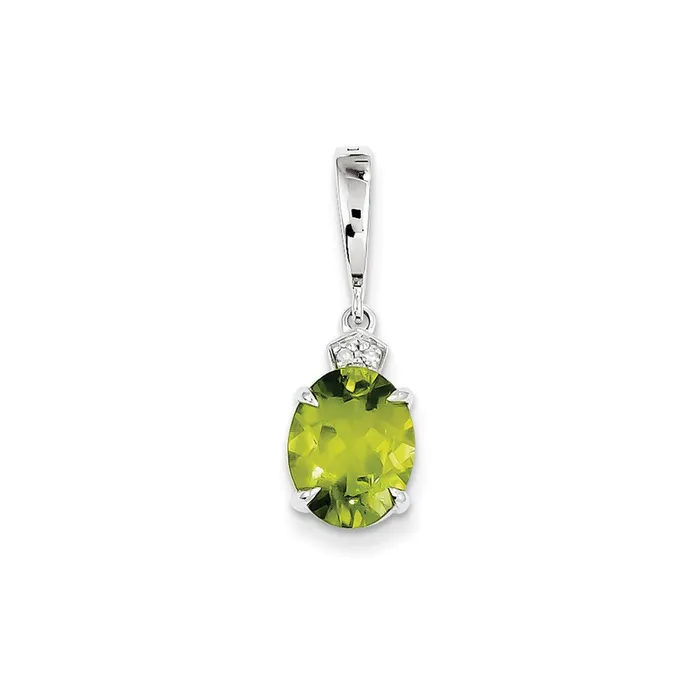 Necklaces Goldia 14k White Gold Real Diamond and Peridot Oval Pendant
