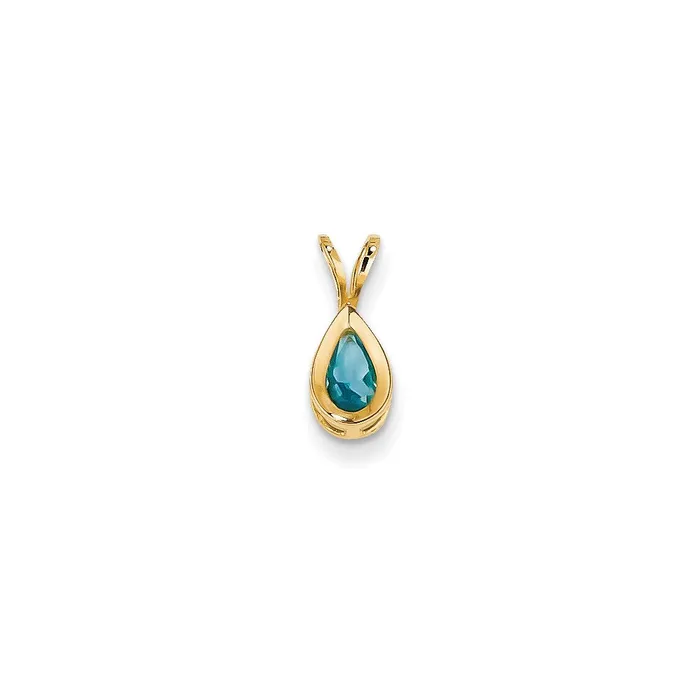 Necklaces Goldia 14K Yellow Gold 6x4mm Pear Blue Topaz Checker bezel pendant Necklaces Goldia 14K Yellow Gold 6x4mm Pear Blue Topaz Checker bezel pendant