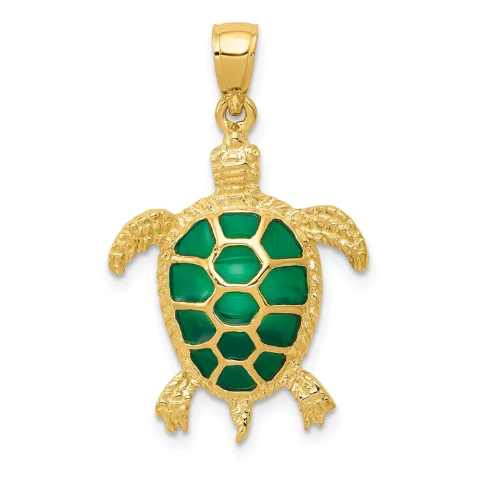 Necklaces Goldia 14k Yellow Gold Green Enameled Sea Turtle Pendant