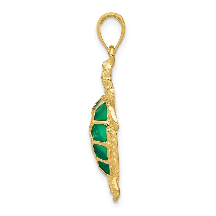 Necklaces Goldia 14k Yellow Gold Green Enameled Sea Turtle Pendant