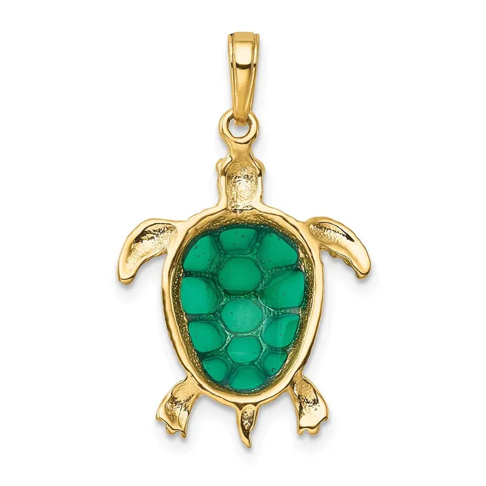 Necklaces Goldia 14k Yellow Gold Green Enameled Sea Turtle Pendant