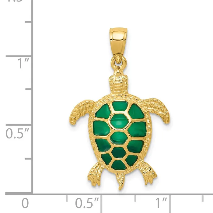 Necklaces Goldia 14k Yellow Gold Green Enameled Sea Turtle Pendant