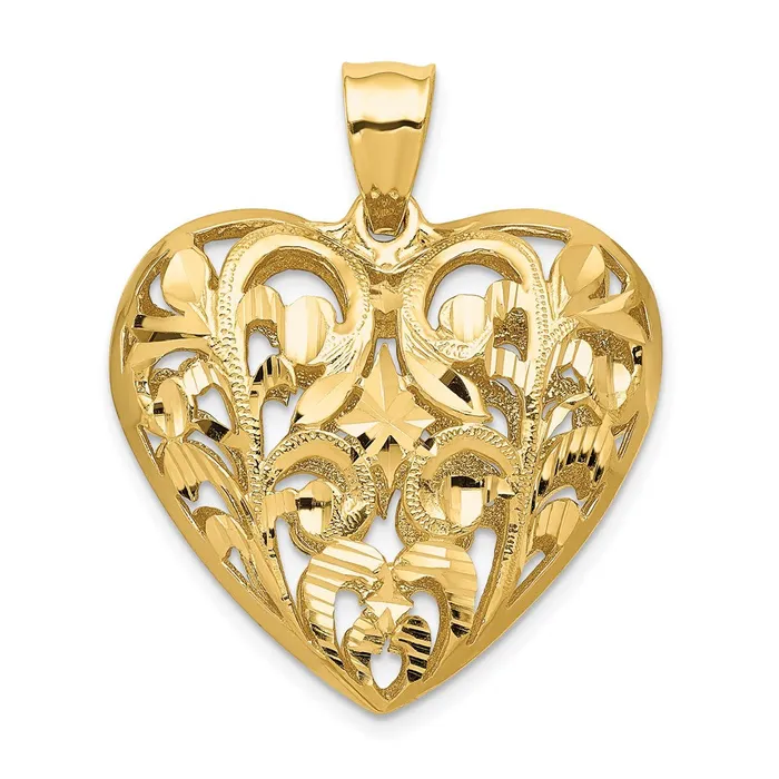 Necklaces Goldia 14k Yellow Gold Polished Diamondcut Filigree 3D Heart Pendant Necklaces Goldia 14k Yellow Gold Polished Diamondcut Filigree 3D Heart Pendant