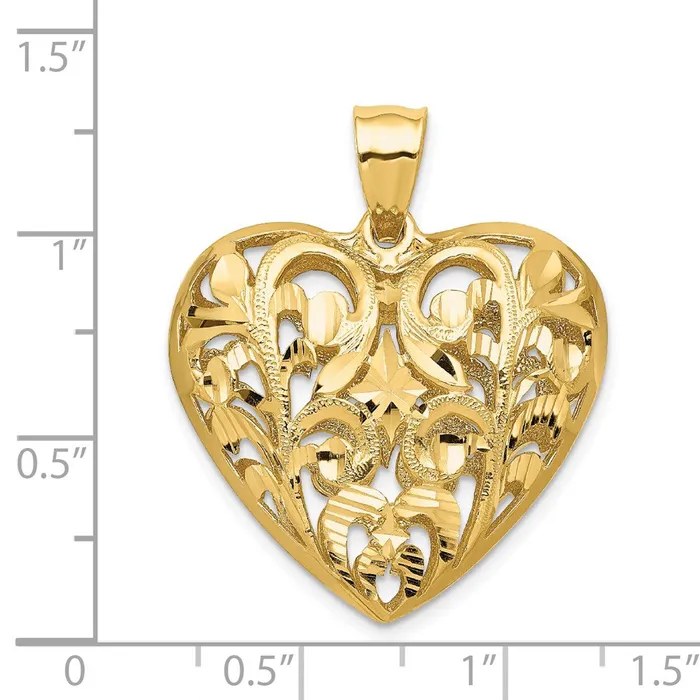 Necklaces Goldia 14k Yellow Gold Polished Diamondcut Filigree 3D Heart Pendant