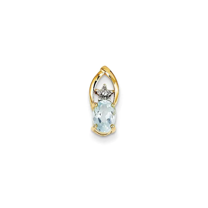 Necklaces Goldia 14K Yellow Gold Real Diamond and Blue Topaz Oval Pendant