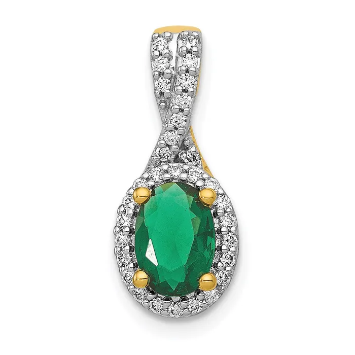 Necklaces Goldia 14K Yellow Gold Real Diamond and Oval Emerald Halo Pendant Necklaces Goldia 14K Yellow Gold Real Diamond and Oval Emerald Halo Pendant