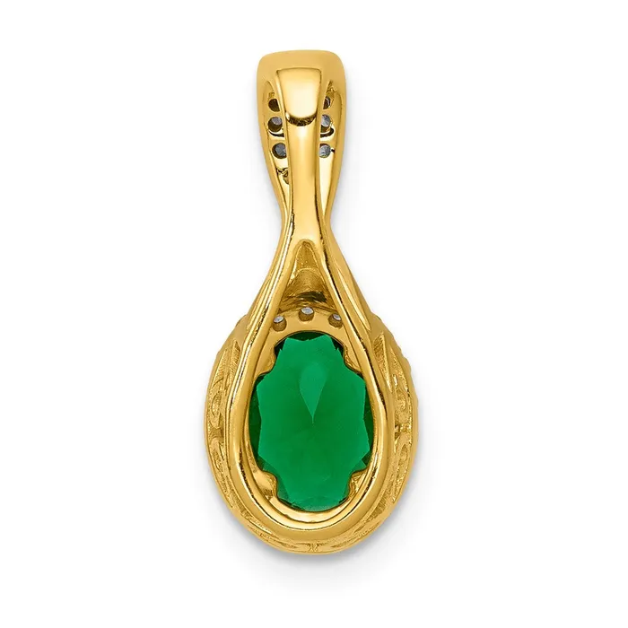 Necklaces Goldia 14K Yellow Gold Real Diamond and Oval Emerald Halo Pendant