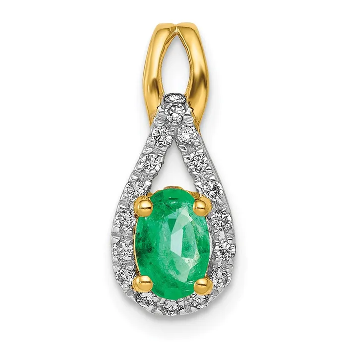 Necklaces Goldia 14K Yellow Gold Teardrop Real Diamond and Oval Emerald Pendant Necklaces Goldia 14K Yellow Gold Teardrop Real Diamond and Oval Emerald Pendant