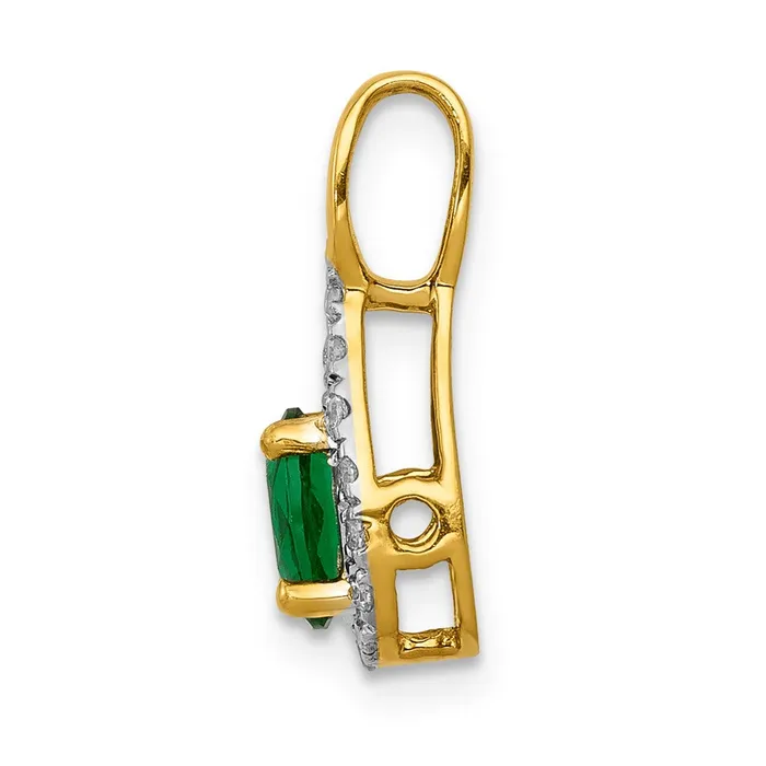 Necklaces Goldia 14K Yellow Gold Teardrop Real Diamond and Oval Emerald Pendant