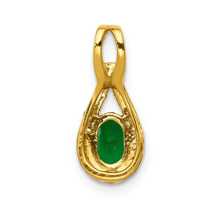 Necklaces Goldia 14K Yellow Gold Teardrop Real Diamond and Oval Emerald Pendant