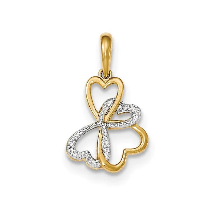 Necklaces Goldia 14k Yellow Gold wRhodium Real Diamond 4Heart Pendant