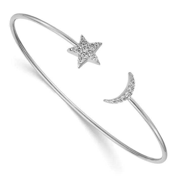 Necklaces goldiaca 14k White Gold Natural Diamond Moon and Star Flexible Cuff Bangle Necklaces goldiaca 14k White Gold Natural Diamond Moon and Star Flexible Cuff Bangle