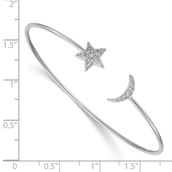 Necklaces goldiaca 14k White Gold Natural Diamond Moon and Star Flexible Cuff Bangle